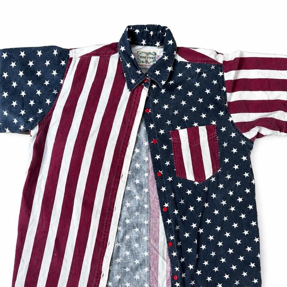 Rosettes American flag distressed look  button front shirt top